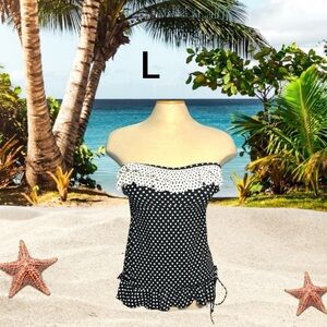 KENNETH COLE REACTION Sz L Swim Top Strapless Polka Dots So Cute!